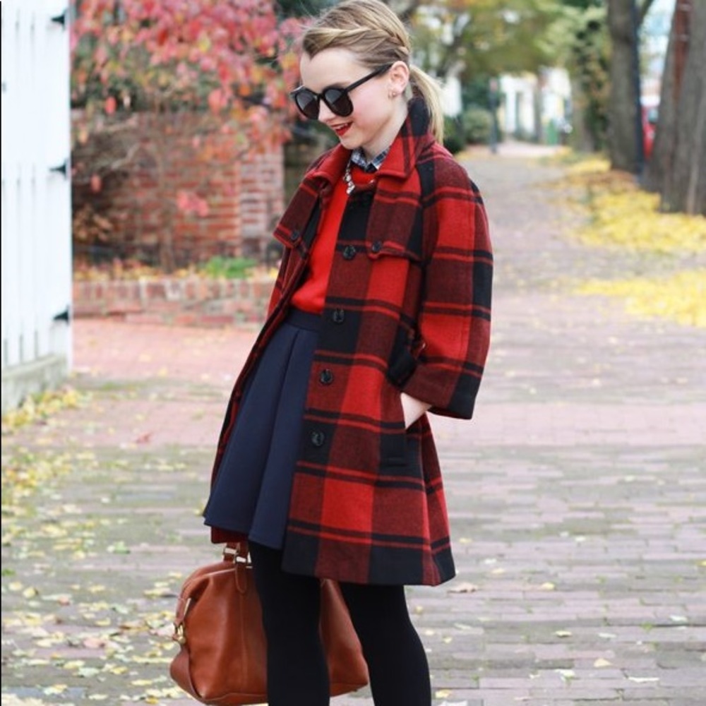 Gap Buffalo Plaid 3/4 sleeve wool blend coat